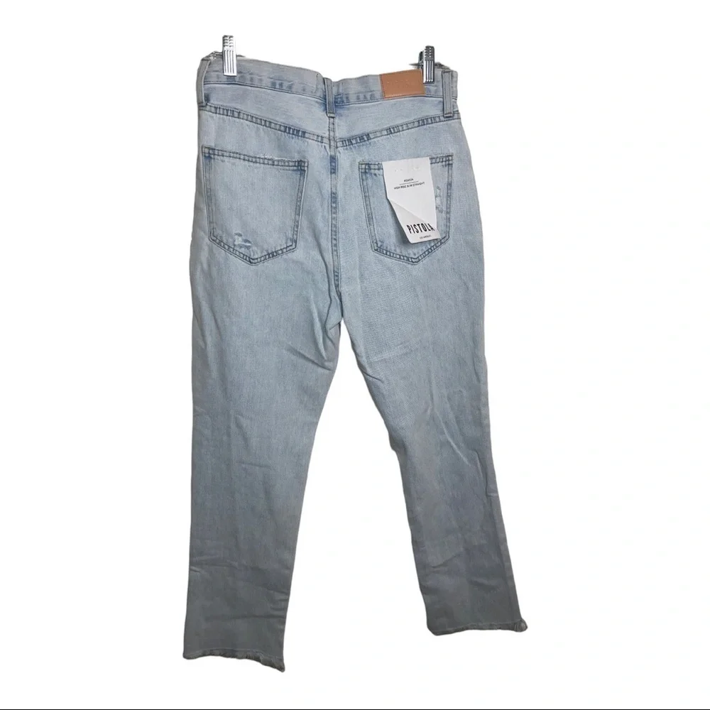 Pistola x Revolve Keaton High Rise Light Wash Distressed Slim Straight Jeans 28